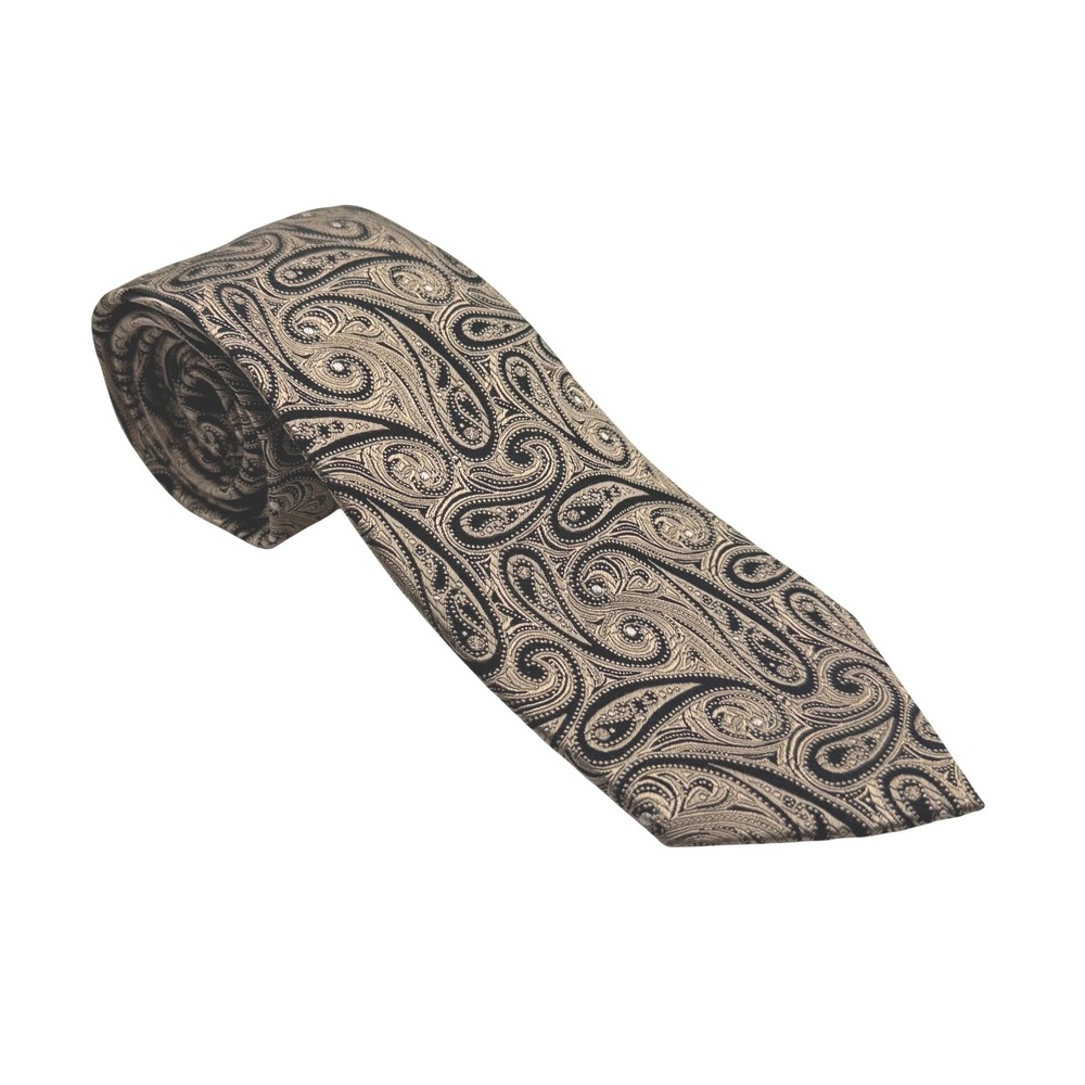 Chaps Necktie Black Gold Paisley Silk Classic Formal Business Mens One Size